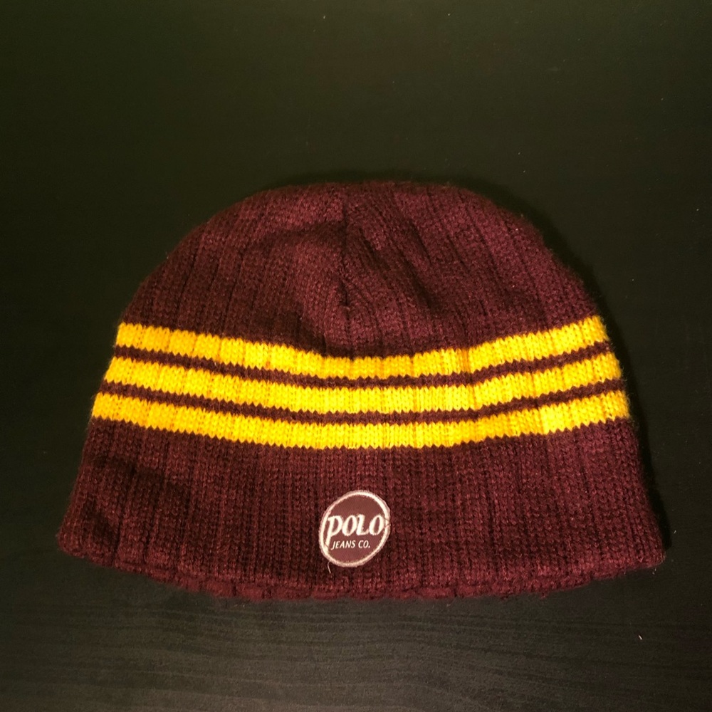 🏇 VINTAGE POLO JEANS POLO RALPH LAUREN BURGUNDY WINTER HAT TOQUE BEANIE 🏇